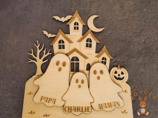 Décoration Halloween personnalisée avec prénoms, Bougeoir en bois, Ombre, Manoir hanté et sorcière, Photophore, Cadeau famille unique 