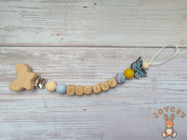 Attache tétine papillon - Modèle Eloise - prénom 6 lettres max 