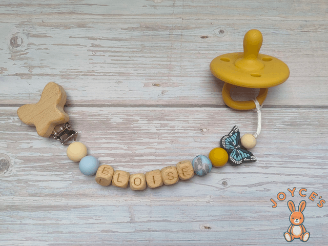Attache tétine papillon - Modèle Eloise - prénom 6 lettres max 