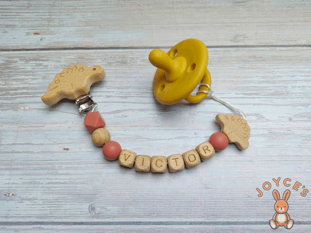 Attache tétine Dinosaure - Modèle Victor - prénom 6 lettres max