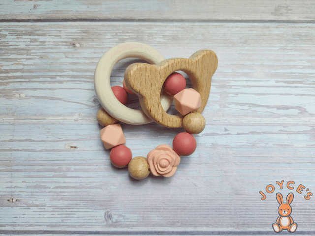 Attache tétine rose fleur - Modèle Ambre - prénom 6 lettres max 