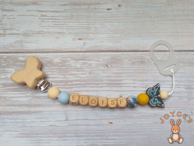 Attache tétine papillon - Modèle Eloise - prénom 6 lettres max 