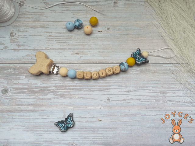 Attache tétine papillon - Modèle Eloise - prénom 6 lettres max 
