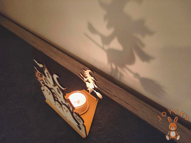 Décoration Halloween personnalisée avec prénoms, Bougeoir en bois, Ombre, Manoir hanté et sorcière, Photophore, Cadeau famille unique 