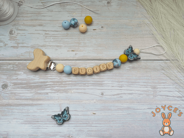 Attache tétine papillon - Modèle Eloise - prénom 6 lettres max 